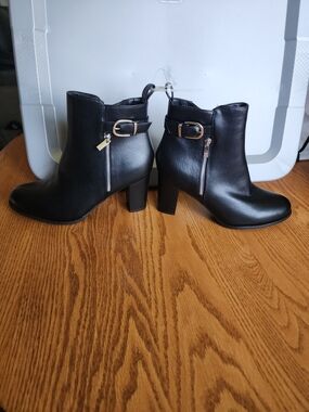 New York & Company Black Ankle Booties with Buckle and Side Zip